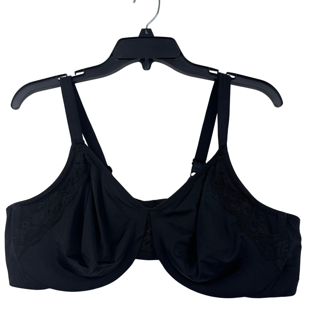 Olga Bra Size 42C Black Underwire Lace Trim Full Coverage Support